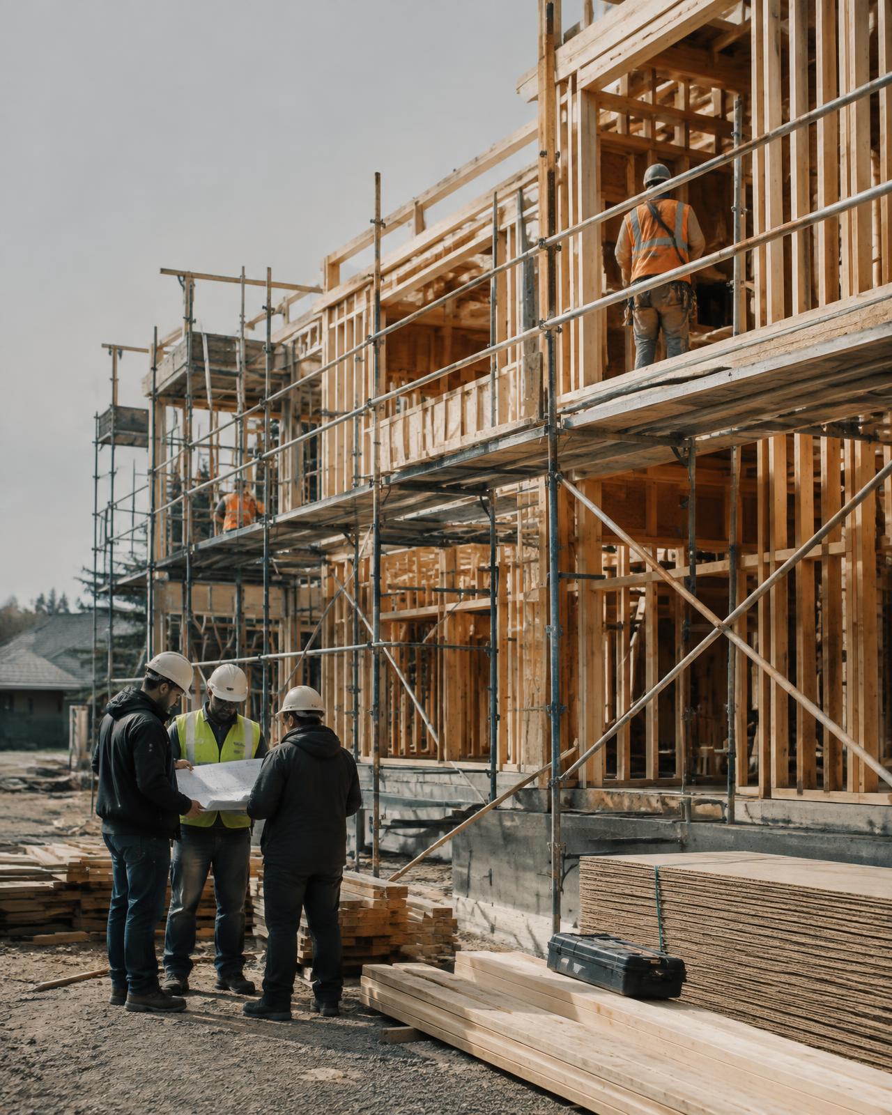 Illustrative image: construction team reviewing plans on site